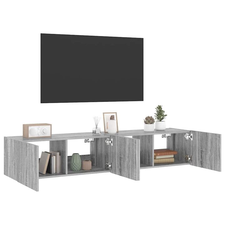 væghængte tv-borde 2 stk. med LED-lys 80x35x31 cm grå sonoma-eg