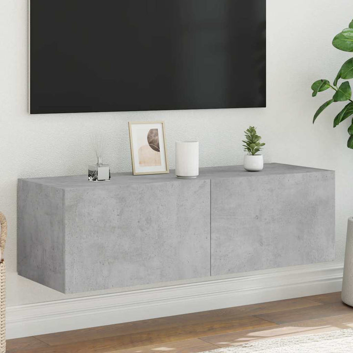 væghængt tv-bord med LED-lys 100x35x31 cm betongrå