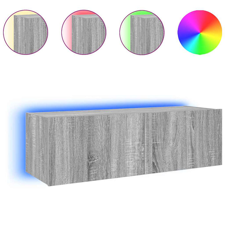 væghængt tv-bord m. LED-lys 100x35x31 cm grå sonoma-eg