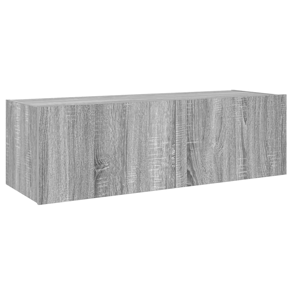 væghængt tv-bord m. LED-lys 100x35x31 cm grå sonoma-eg