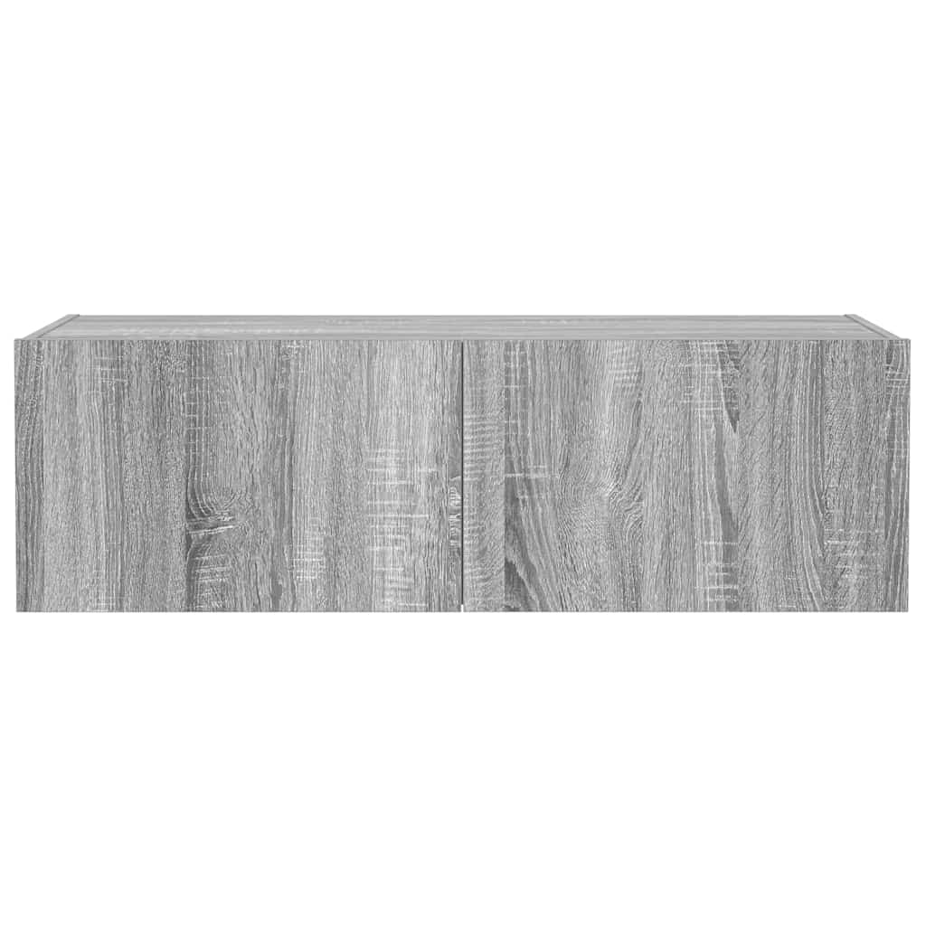 væghængt tv-bord m. LED-lys 100x35x31 cm grå sonoma-eg