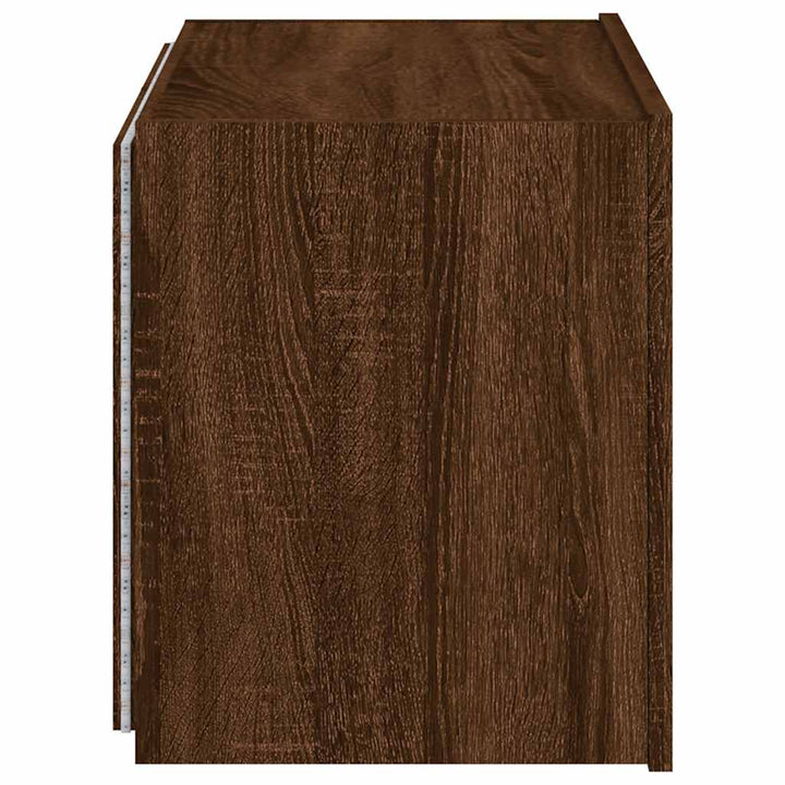 væghængt tv-bord med LED-lys 60x35x41 cm brun egetræsfarve