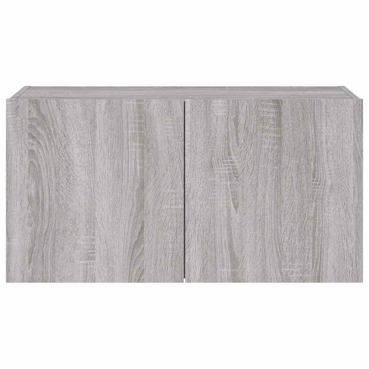 væghængt tv-bord m. LED-lys 80x35x41 cm grå sonoma-eg
