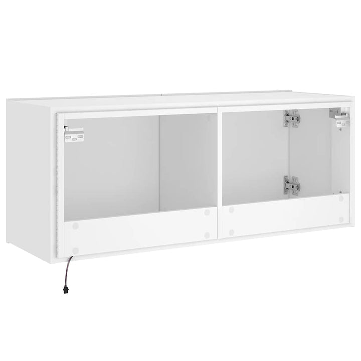 væghængt tv-bord med LED-lys 100x35x41 hvid