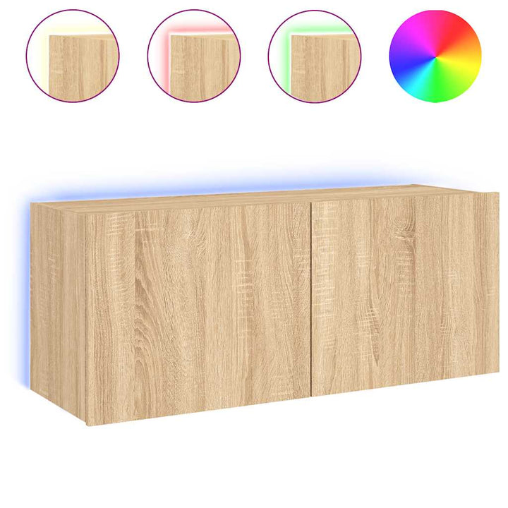 væghængt tv-bord med LED-lys 100x35x41 cm sonoma-eg