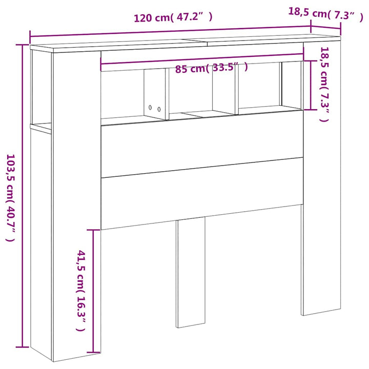 sengegavl m. LED-lys 120x18,5x103,5 cm konstrueret træ røget eg