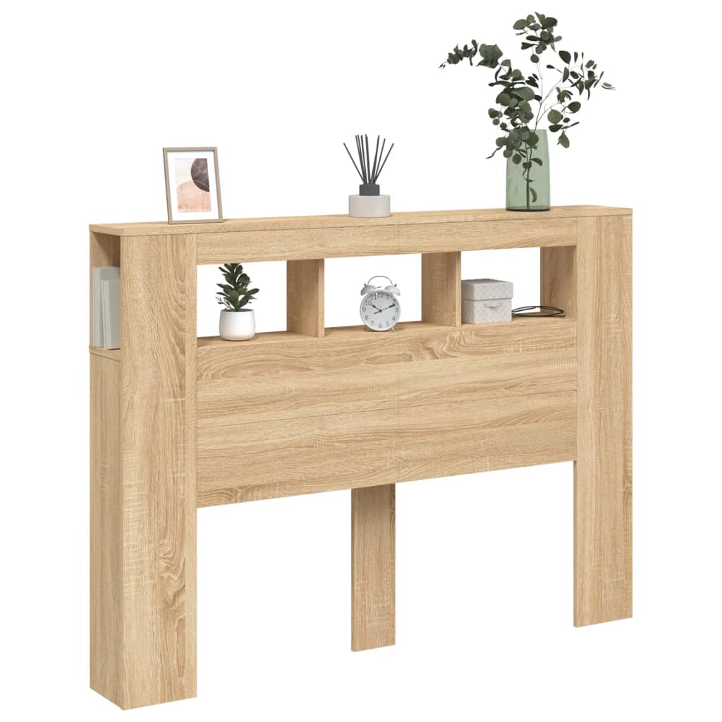 sengegavl 140x18,5x103,5 cm LED-lys konstrueret træ sonoma-eg
