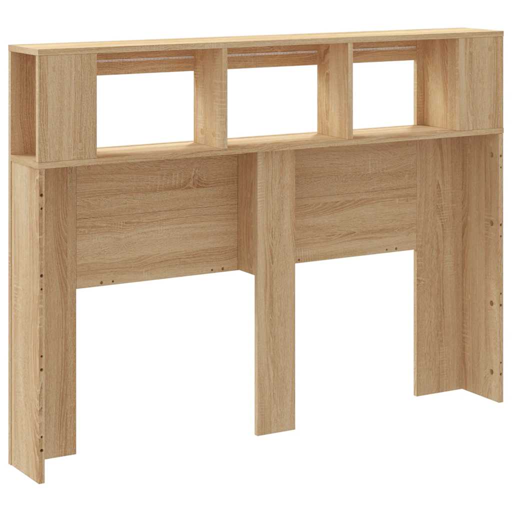 sengegavl 140x18,5x103,5 cm LED-lys konstrueret træ sonoma-eg