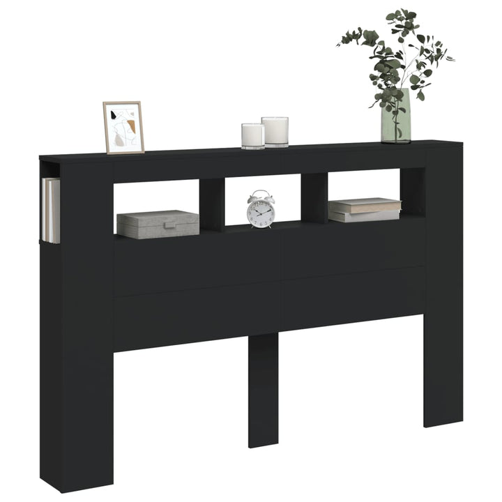 sengegavl med LED-lys 160x18,5x103,5 cm konstrueret træ sort