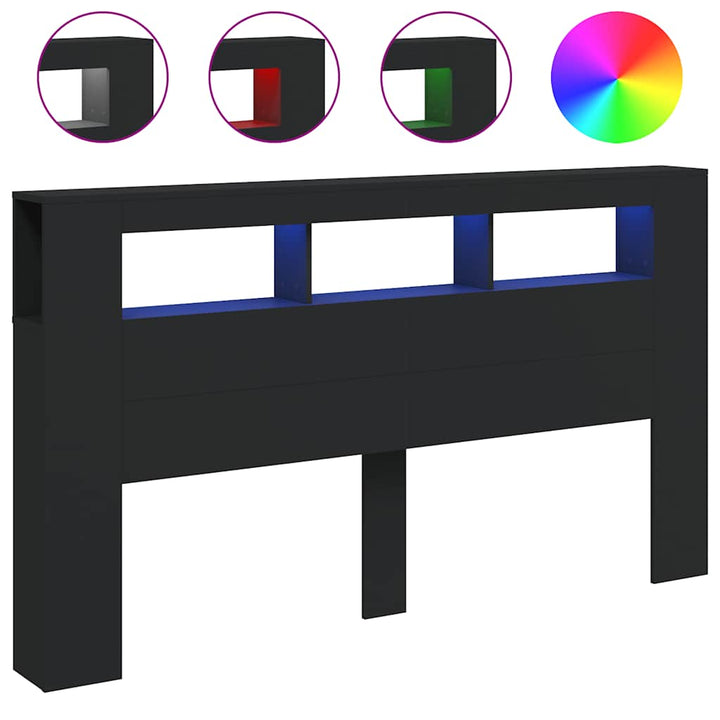 sengegavl med LED-lys 180x18,5x103,5 cm konstrueret træ sort