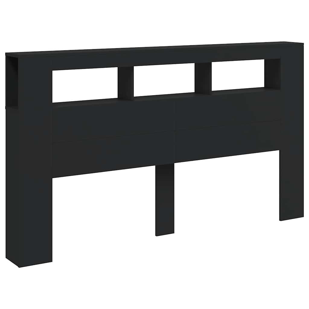 sengegavl med LED-lys 180x18,5x103,5 cm konstrueret træ sort