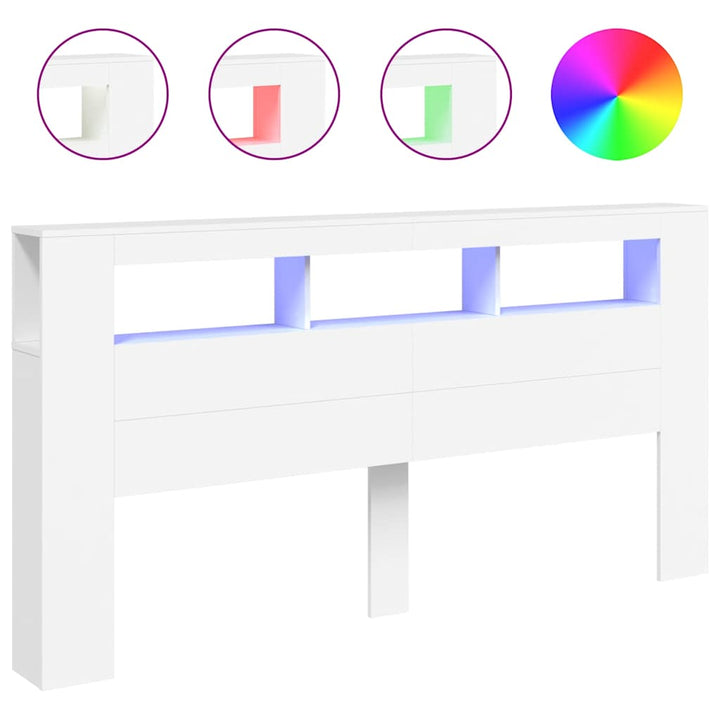 sengegavl med LED-lys 200x18,5x103,5 cm konstrueret træ hvid
