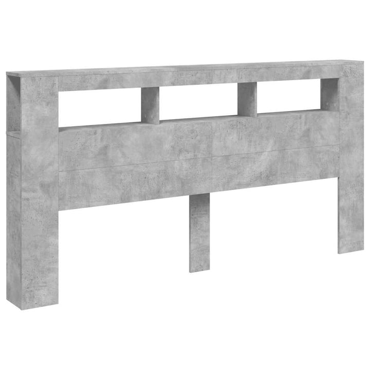 sengegavl m. LED-lys 200x18,5x103,5 cm konstrueret træ betongrå