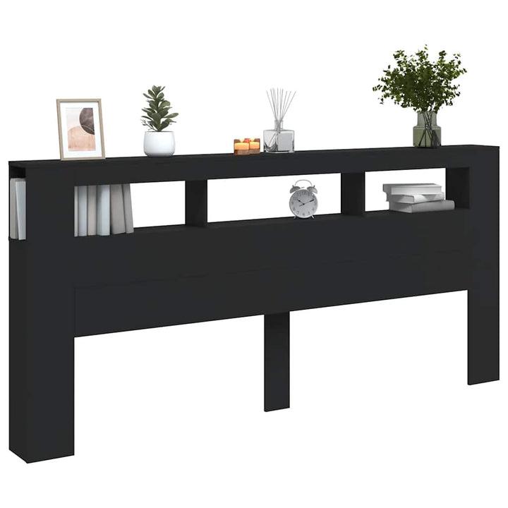 sengegavl med LED-lys 220x18,5x103,5 cm konstrueret træ sort