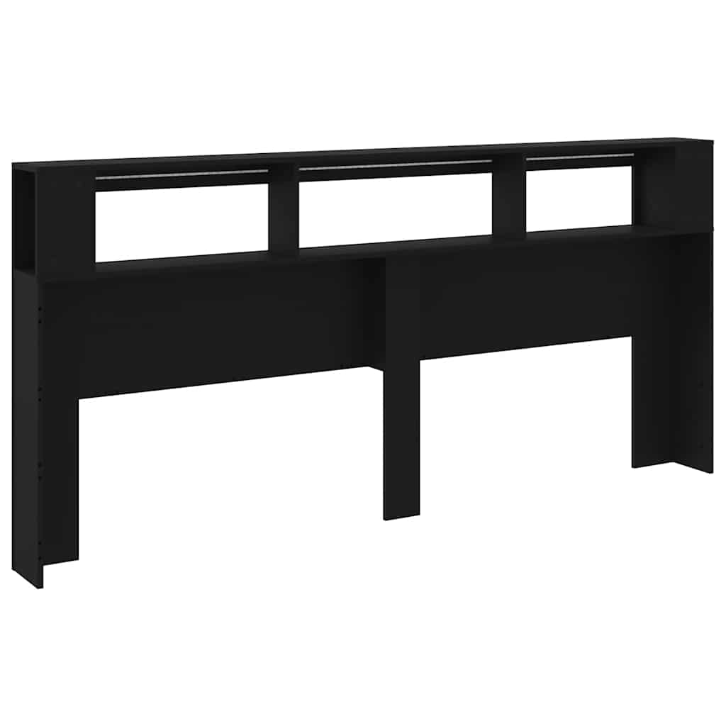 sengegavl med LED-lys 220x18,5x103,5 cm konstrueret træ sort