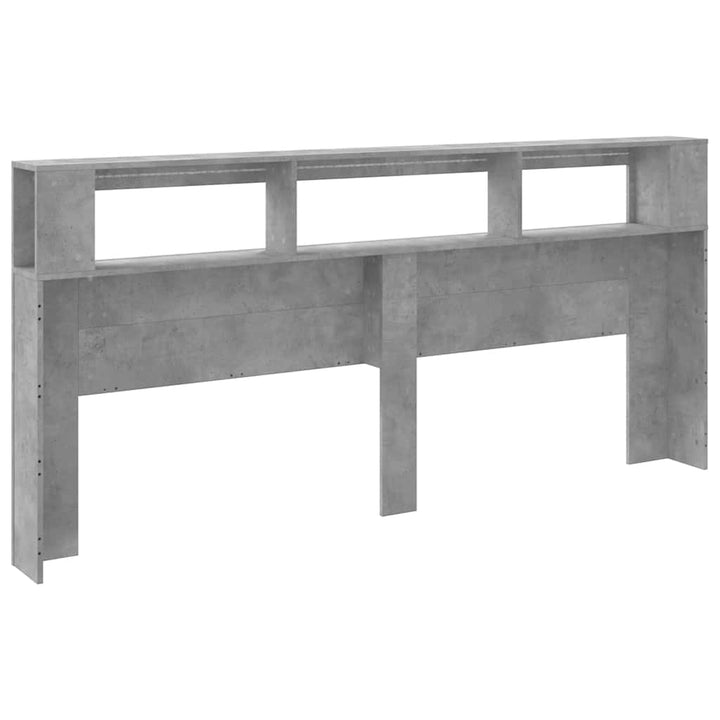 sengegavl m. LED-lys 220x18,5x103,5 cm konstrueret træ betongrå