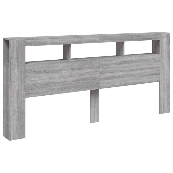 sengegavl 220x18,5x103,5 cm LED-lys konstrueret træ grå sonoma