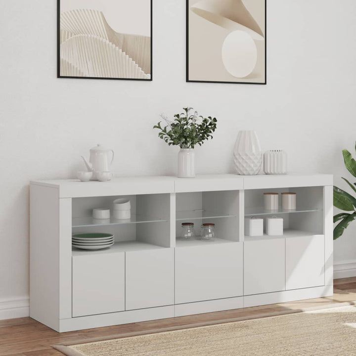 skænk med LED-lys 162x37x67 cm hvid