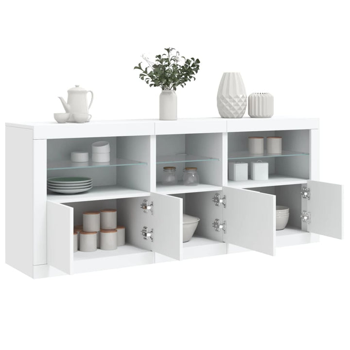 skænk med LED-lys 162x37x67 cm hvid
