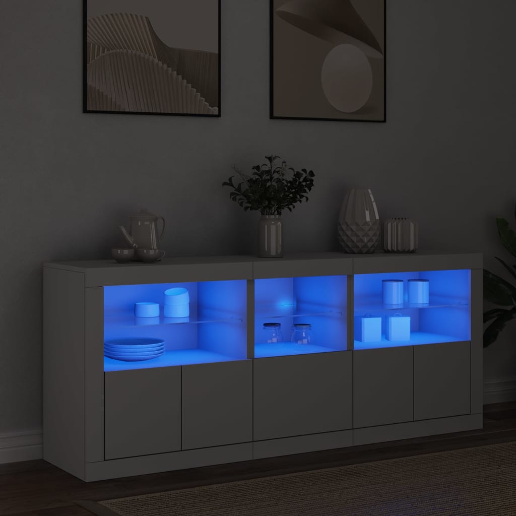 skænk med LED-lys 162x37x67 cm hvid