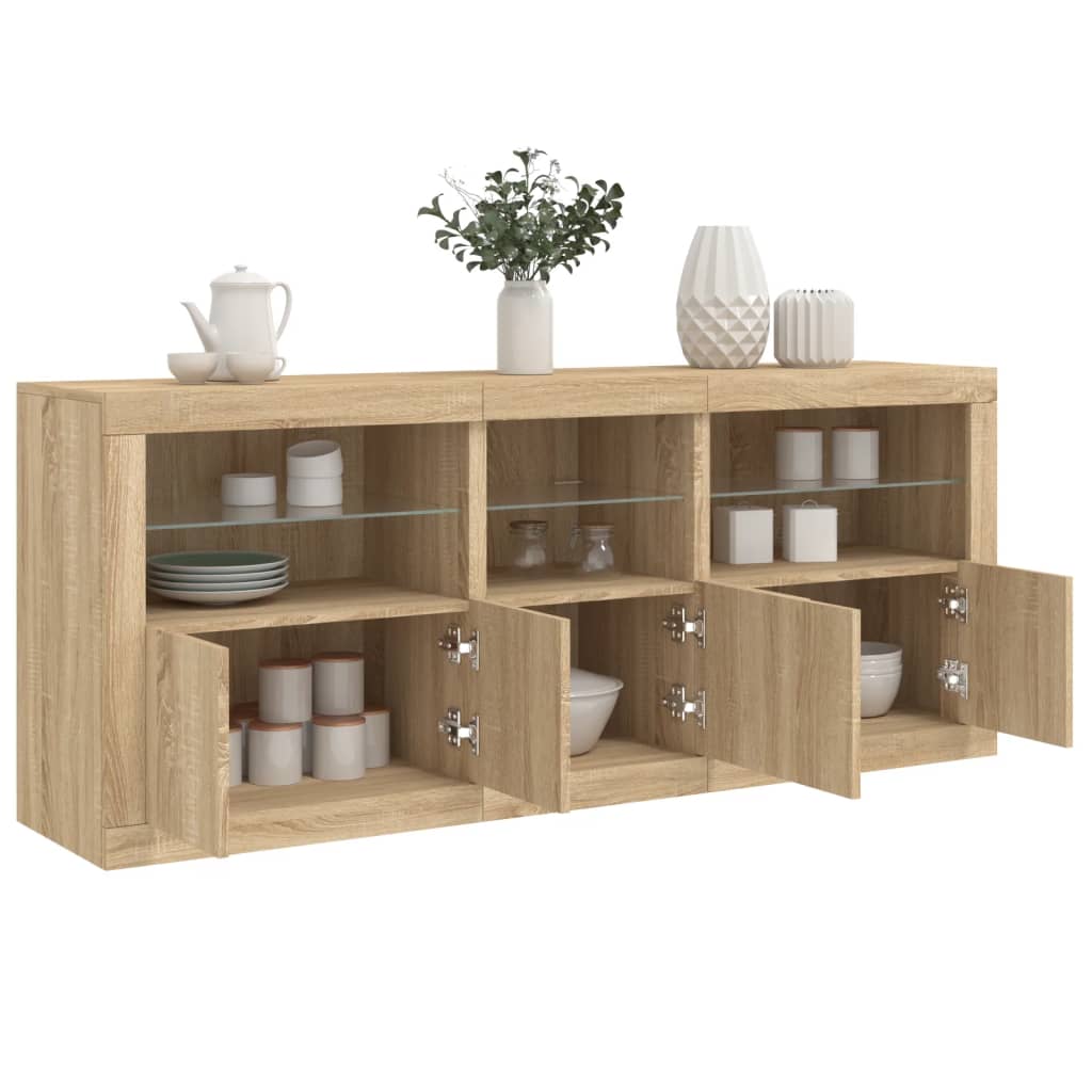 skænk med LED-lys 162x37x67 cm sonoma-eg