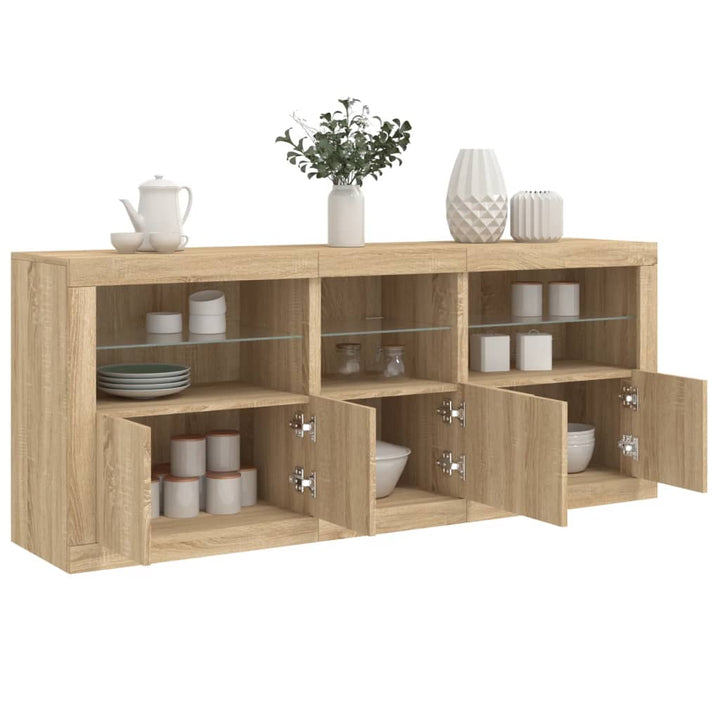 skænk med LED-lys 162x37x67 cm sonoma-eg