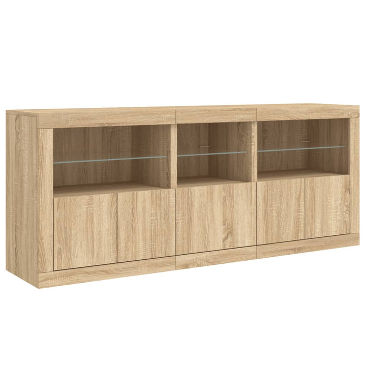 skænk med LED-lys 162x37x67 cm sonoma-eg