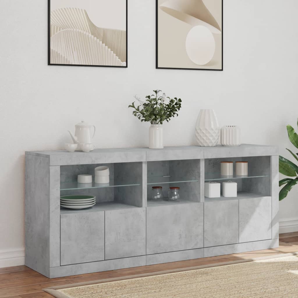 skænk med LED-lys 162x37x67 cm betongrå