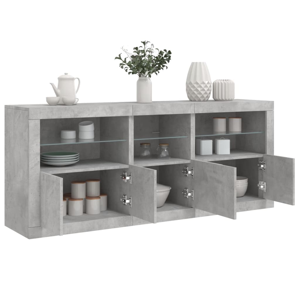 skænk med LED-lys 162x37x67 cm betongrå