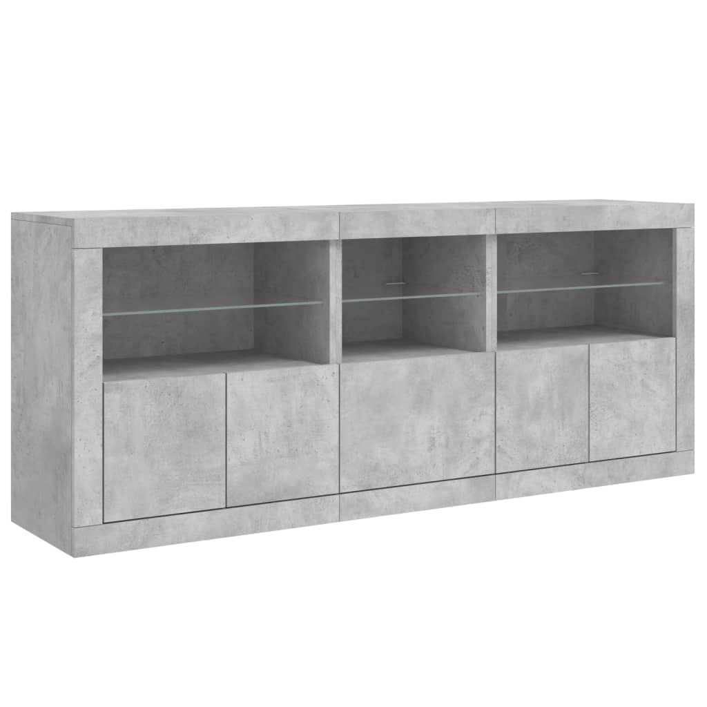 skænk med LED-lys 162x37x67 cm betongrå