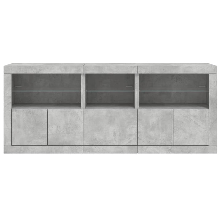 skænk med LED-lys 162x37x67 cm betongrå