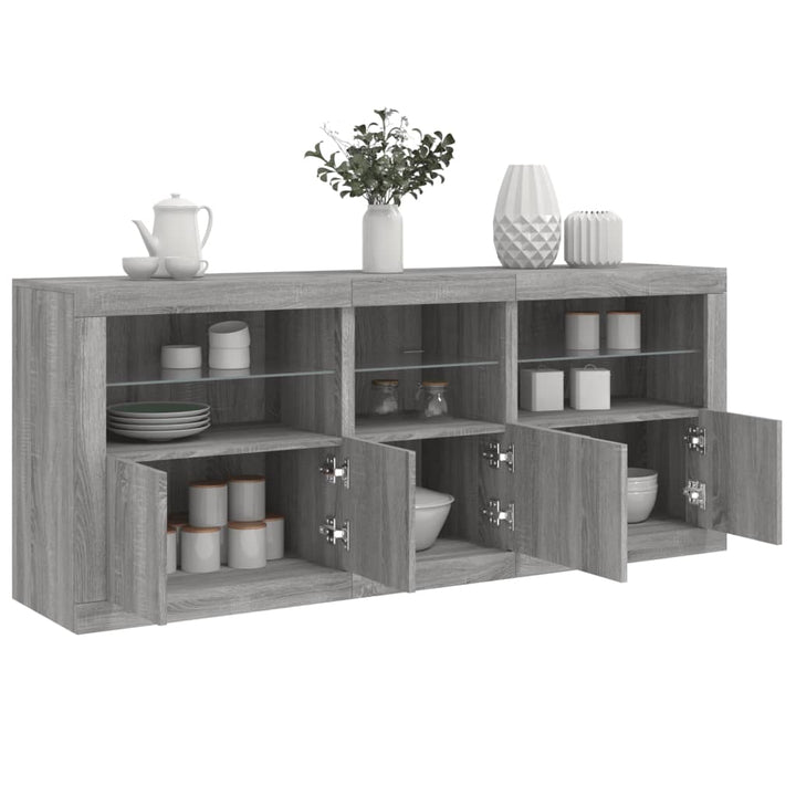 skænk med LED-lys 162x35x75 cm grå sonoma-eg