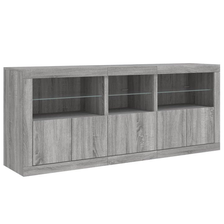 skænk med LED-lys 162x35x75 cm grå sonoma-eg