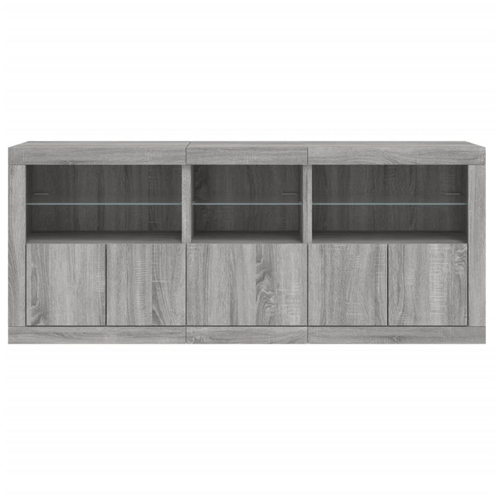 skænk med LED-lys 162x35x75 cm grå sonoma-eg