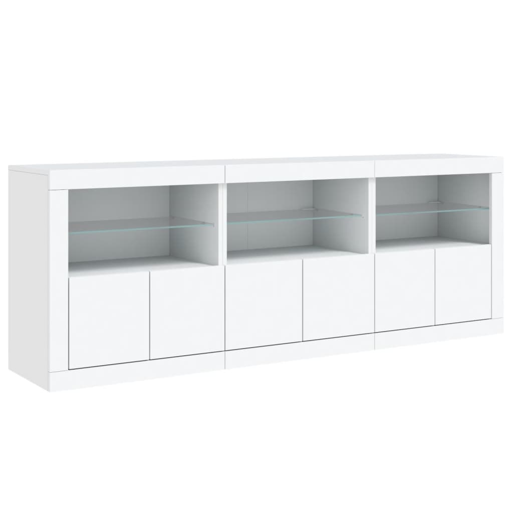 skænk med LED-lys 181,5x37x67 cm hvid