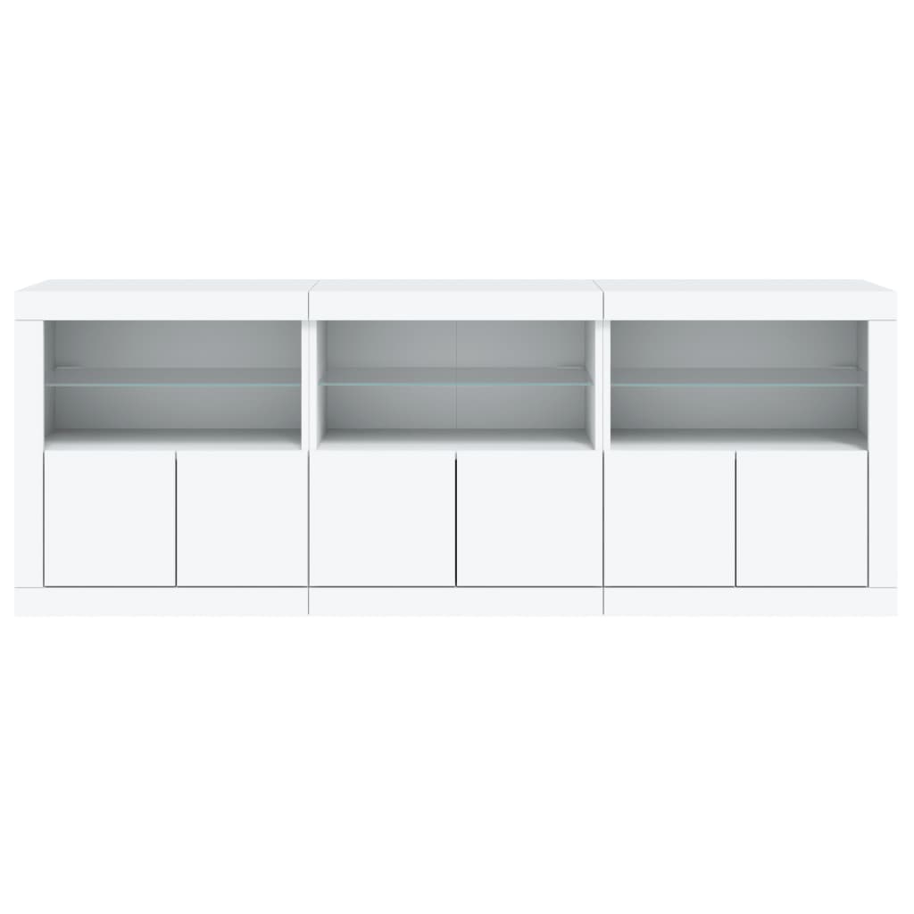 skænk med LED-lys 181,5x37x67 cm hvid