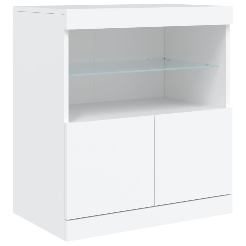skænk med LED-lys 181,5x37x67 cm hvid
