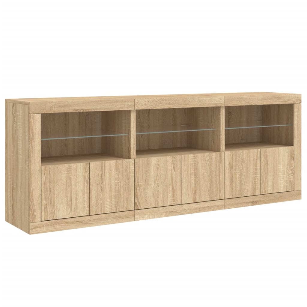 skænk med LED-lys 181,5x37x67 cm sonoma-eg