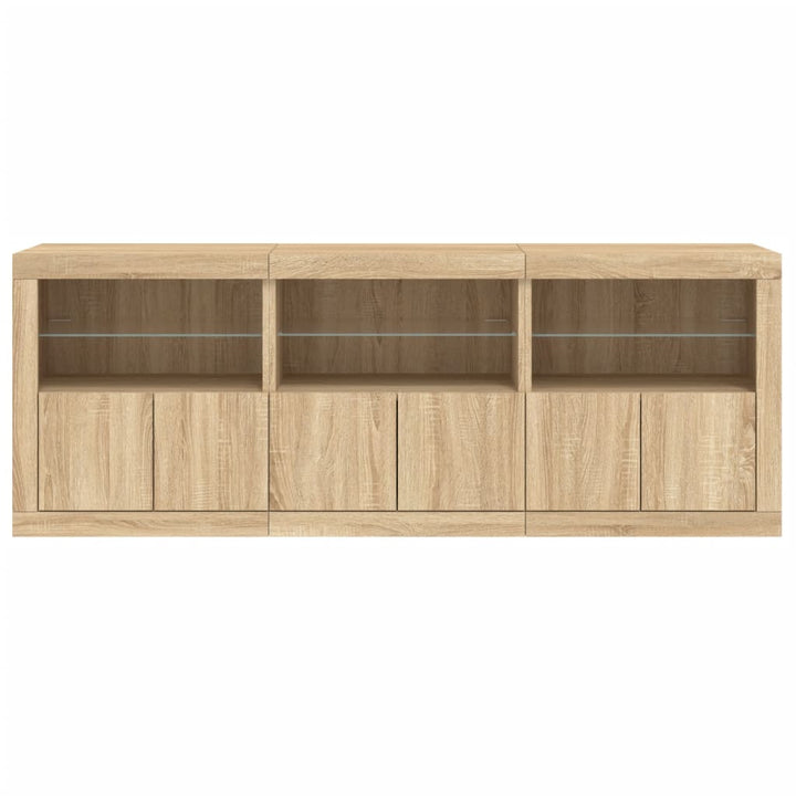 skænk med LED-lys 181,5x37x67 cm sonoma-eg