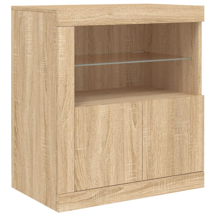 skænk med LED-lys 181,5x37x67 cm sonoma-eg