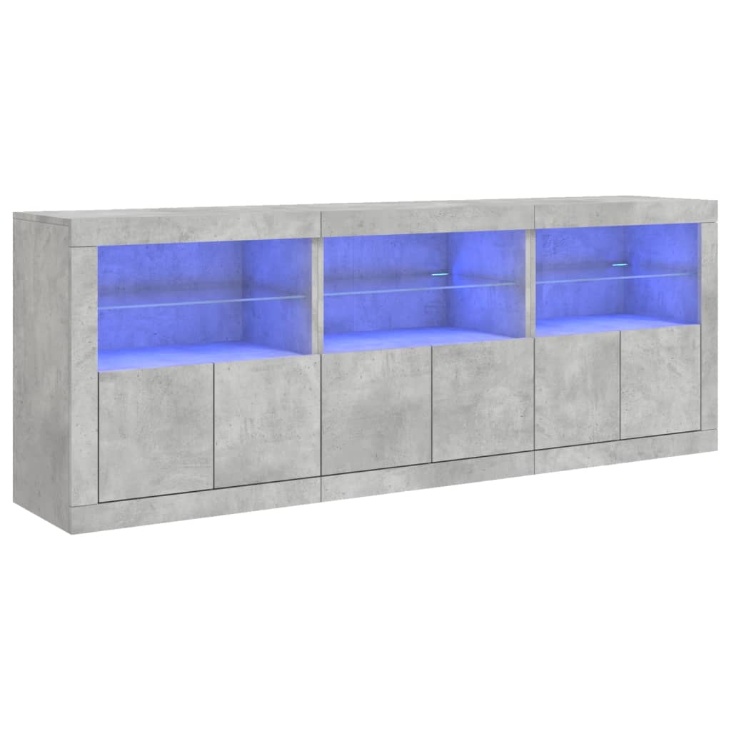 skænk med LED-lys 181,5x37x67 cm betongrå