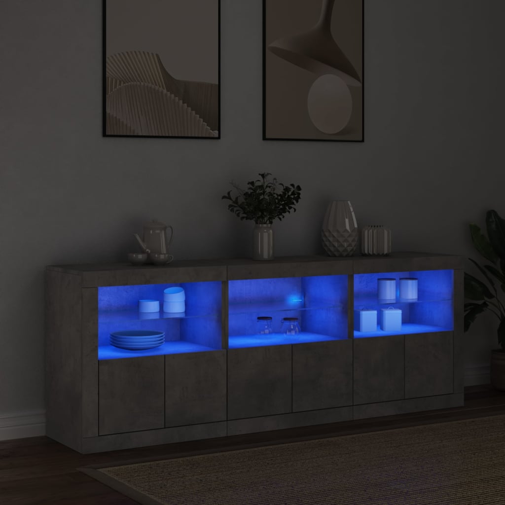 skænk med LED-lys 181,5x37x67 cm betongrå