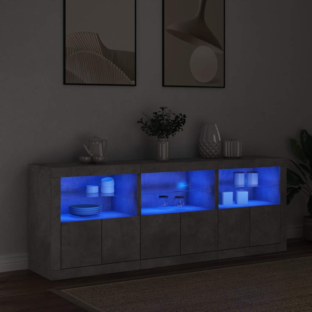 skænk med LED-lys 181,5x37x67 cm betongrå