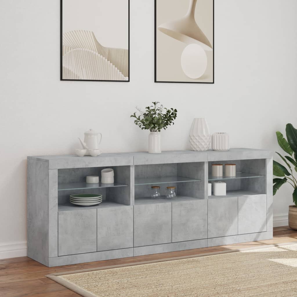 skænk med LED-lys 181,5x37x67 cm betongrå