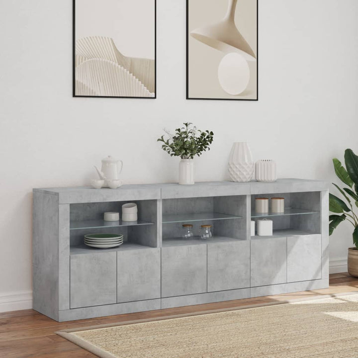 skænk med LED-lys 181,5x37x67 cm betongrå