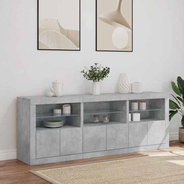 skænk med LED-lys 181,5x37x67 cm betongrå