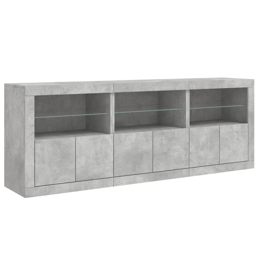 skænk med LED-lys 181,5x37x67 cm betongrå