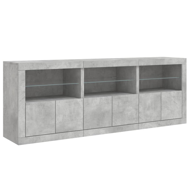 skænk med LED-lys 181,5x37x67 cm betongrå