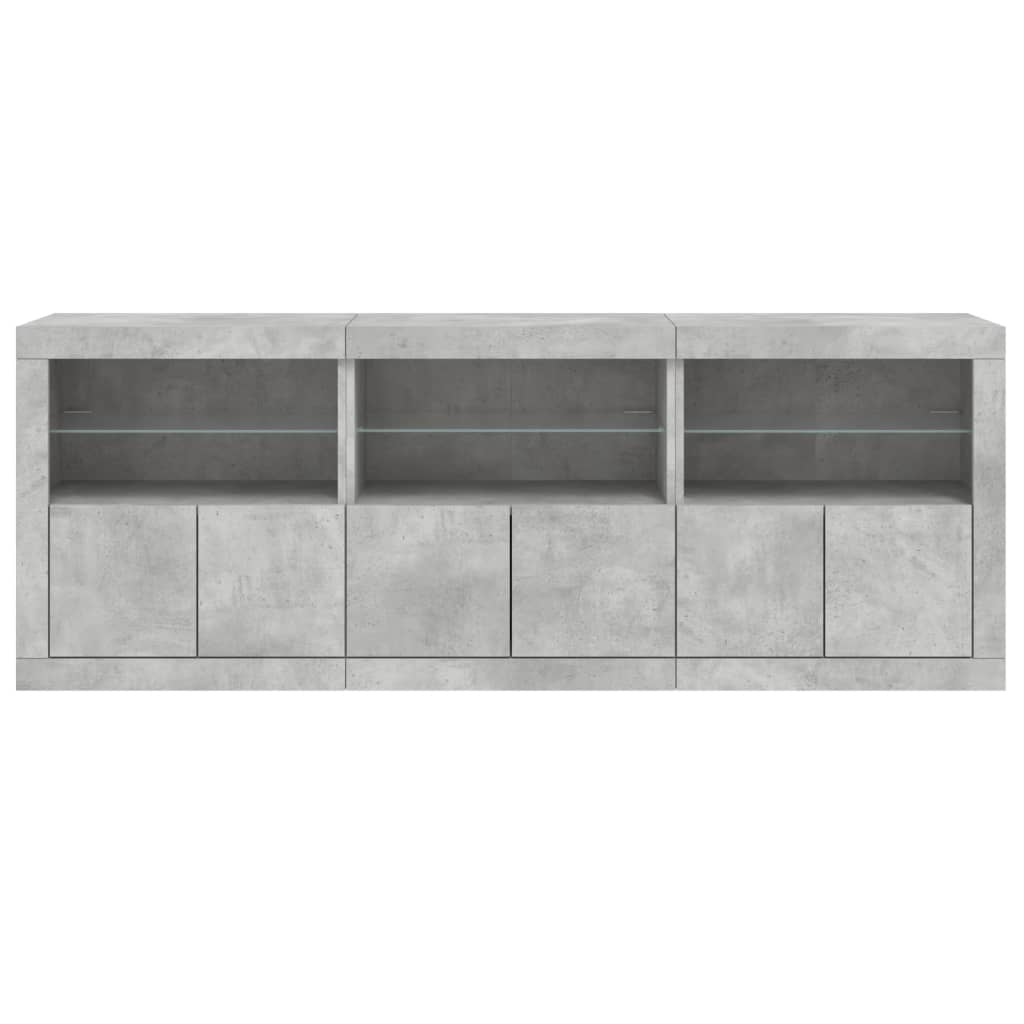 skænk med LED-lys 181,5x37x67 cm betongrå