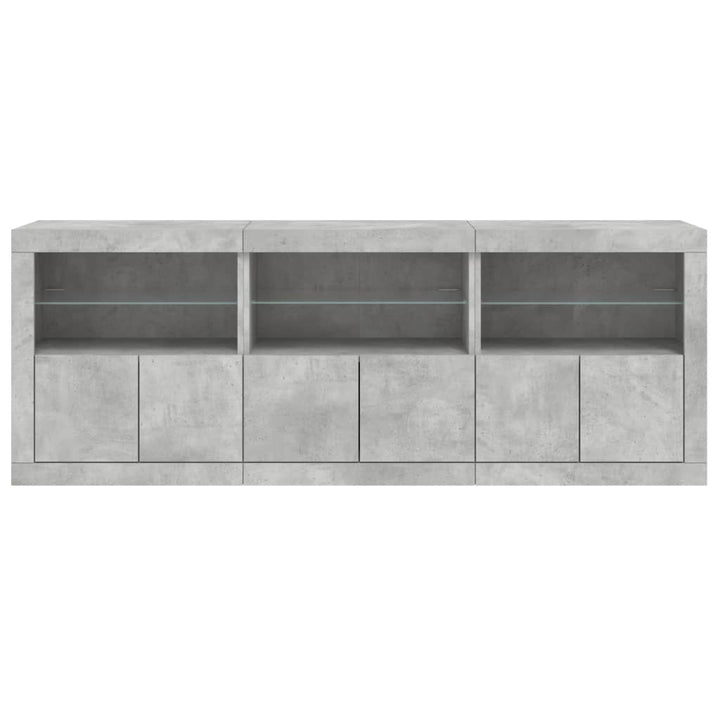 skænk med LED-lys 181,5x37x67 cm betongrå